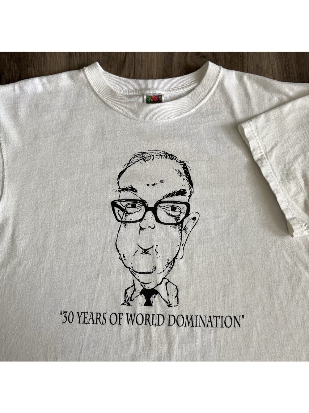 Vintage 1990s Rupert Murdoch T-Shirt Size L World Domination White Political